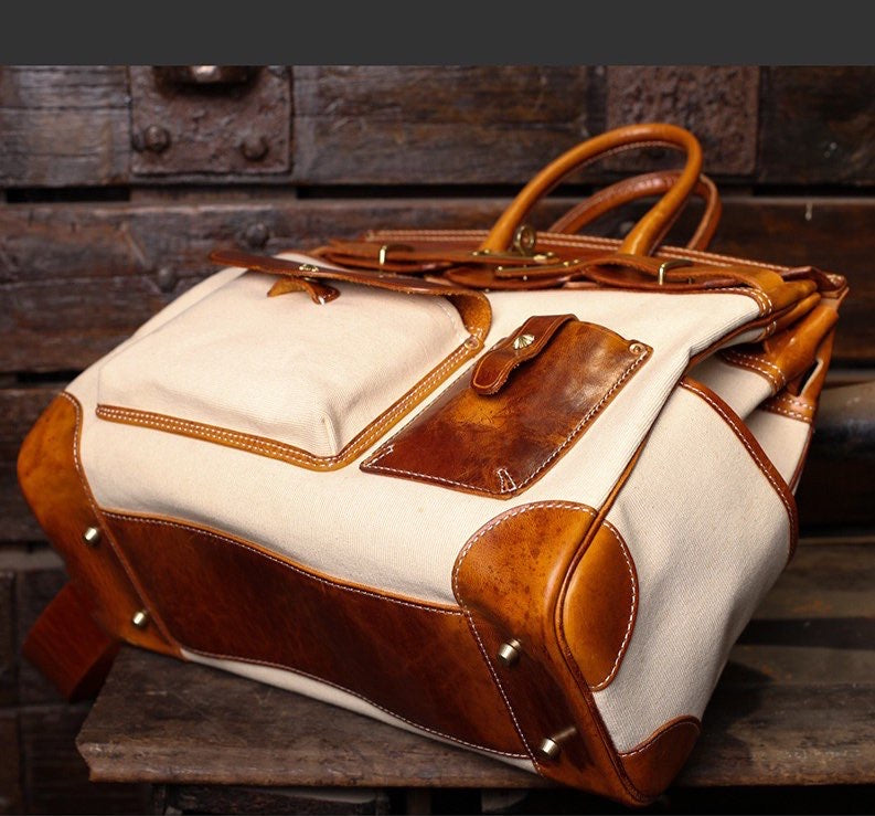 Preorder Womens Genuine Crocodile Skin Top Handle Canvas Bag Large