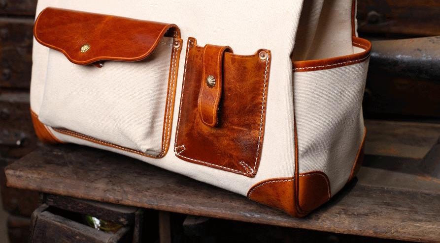 Unisex New Oversize Genuine Vintage Oil Wax Leather Top Handle Canvas Bag