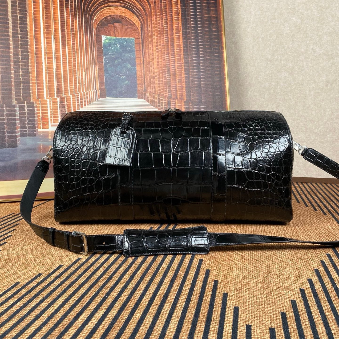 Genuine Crocodile Skin Leather Large Travel Duffle Bag