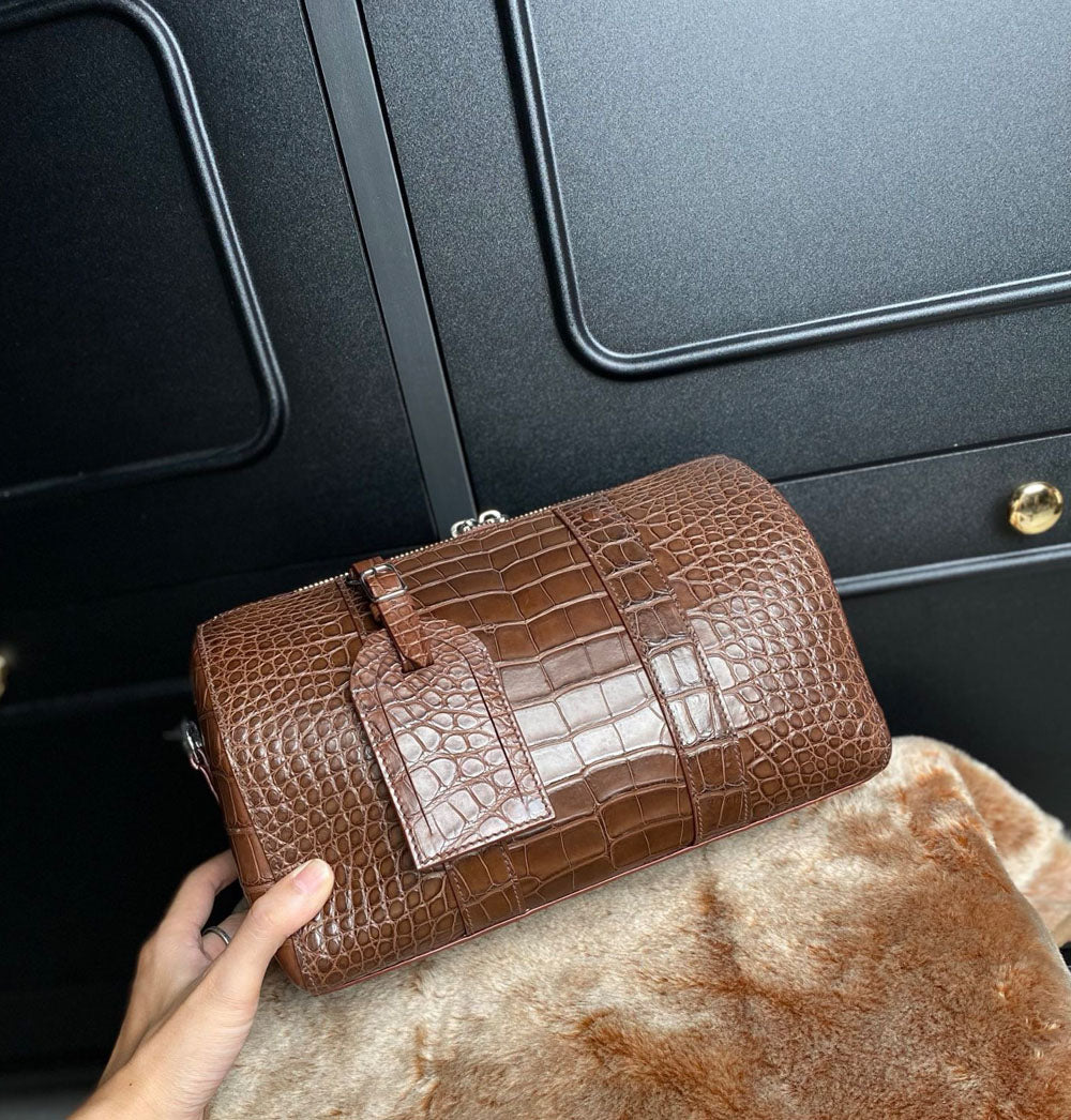 Men's Crocodile Leather Crossbody Bag Tan