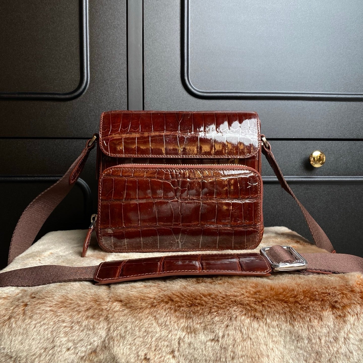 High Shiny Genuine Crocodile Skin Leather Cross Body Shoulder Bag