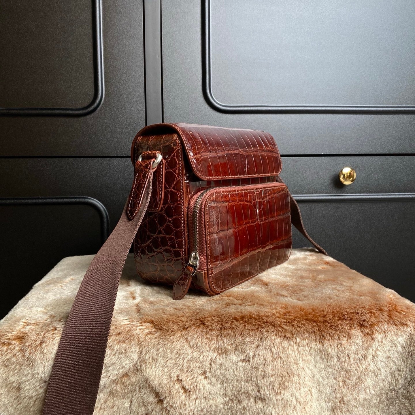 High Shiny Genuine Crocodile Skin Leather Cross Body Shoulder Bag