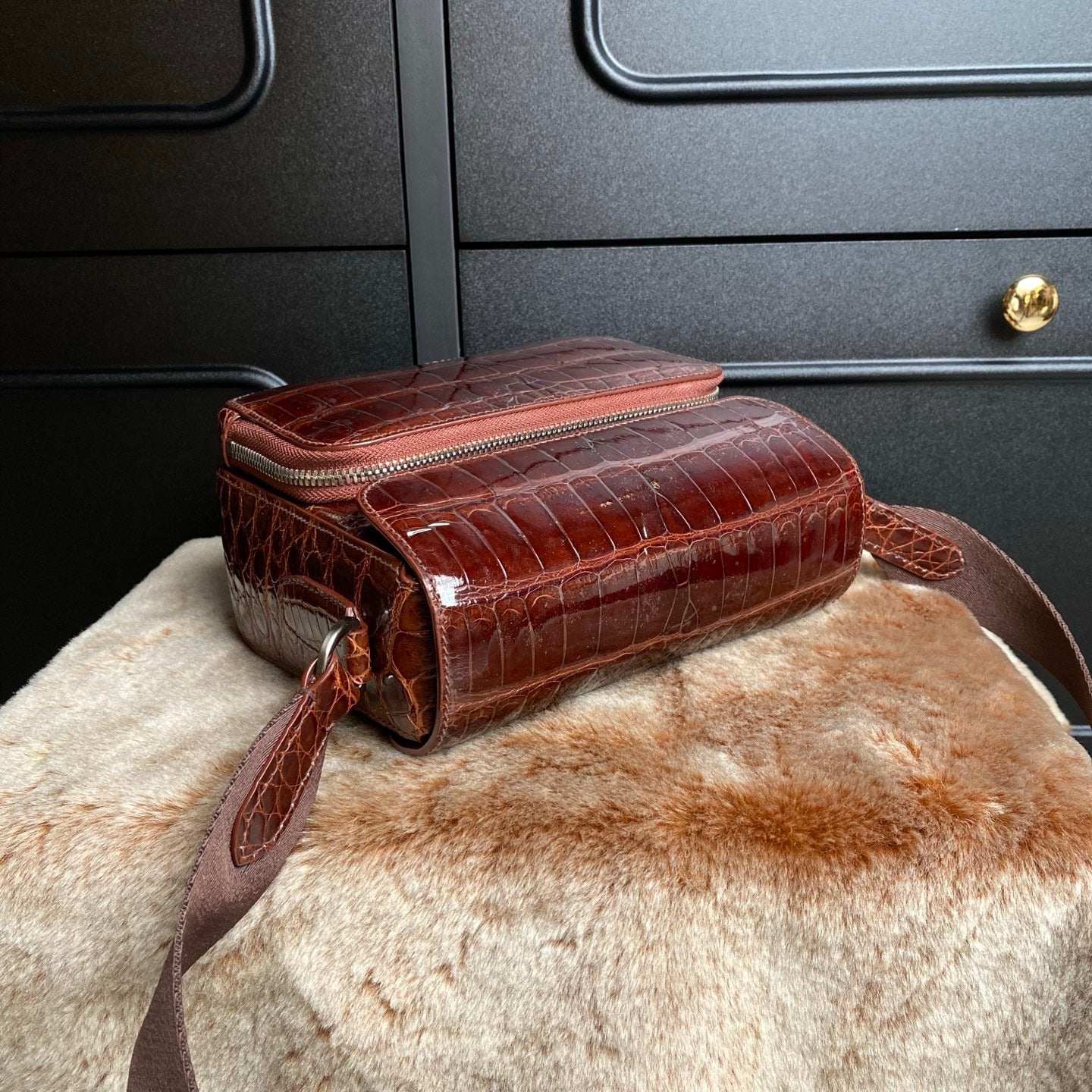 High Shiny Genuine Crocodile Skin Leather Cross Body Shoulder Bag