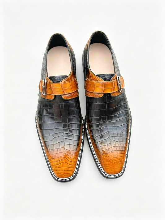Giày Loafer Da Cá Sấu Xám Cổ Điển