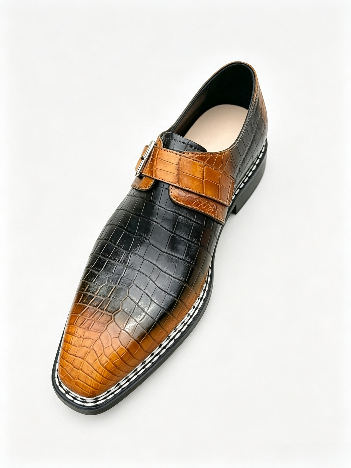 Giày Loafer Da Cá Sấu Xám Cổ Điển