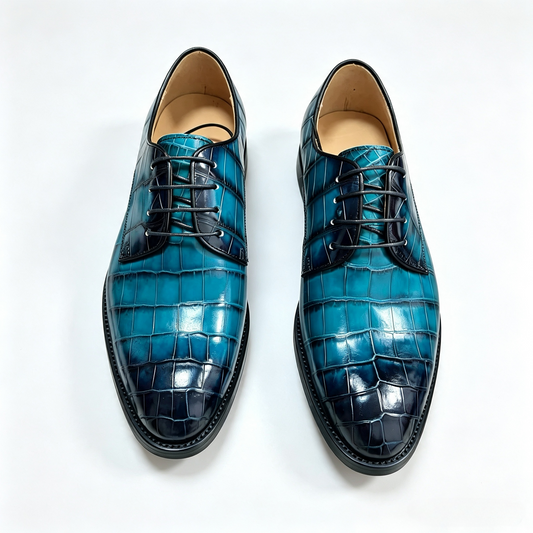 Giày Loafer Da Cá Sấu Xám Cổ Điển
