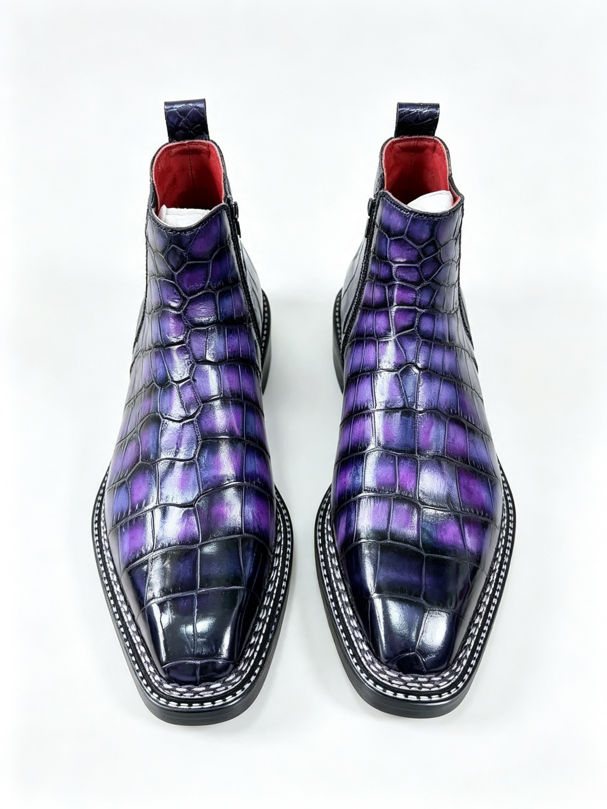Crocodile Shoes, Men's Norwegian Stitch Vintage Crocodile Leather Chelsea Boots
