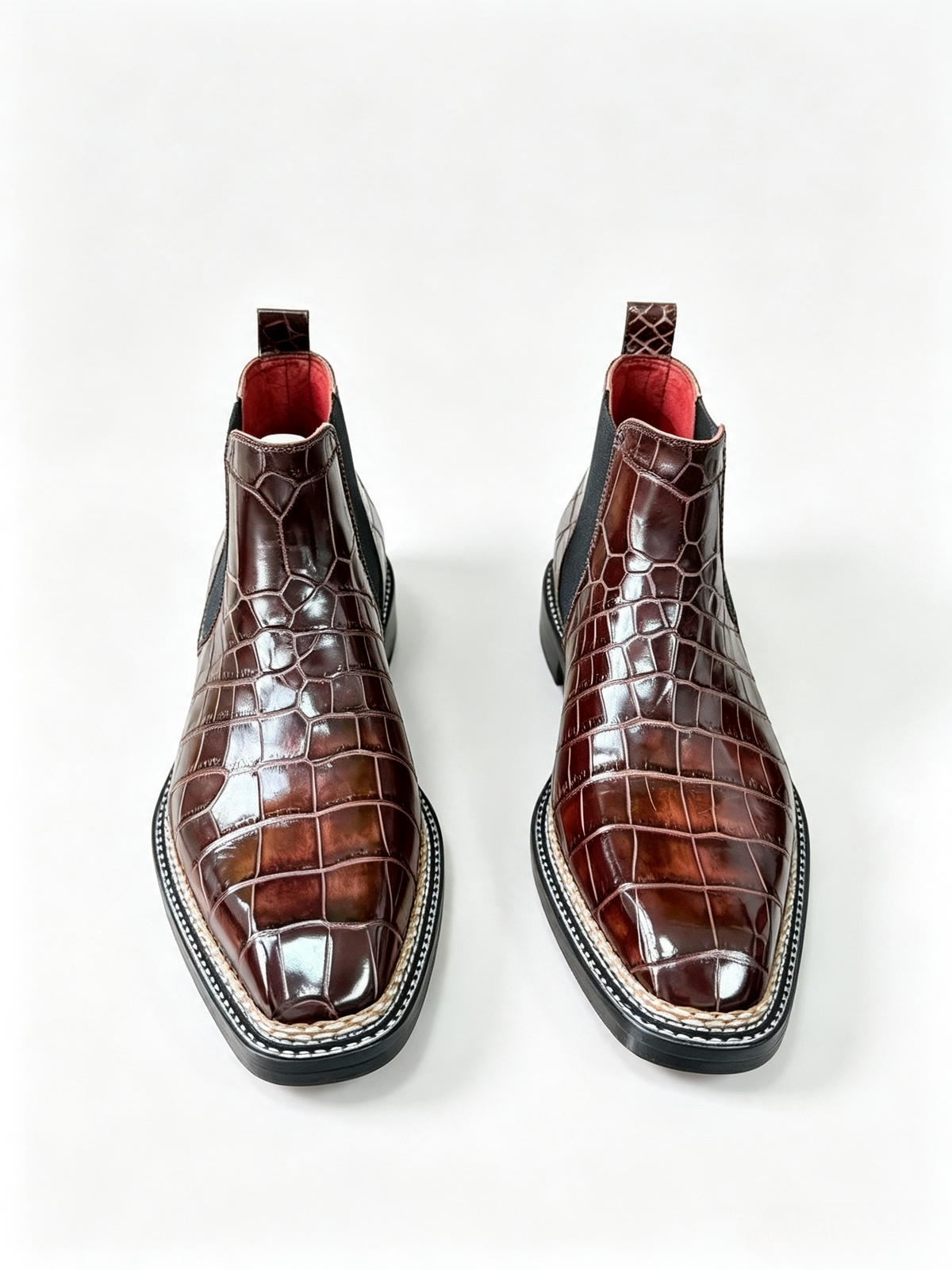 Crocodile Shoes, Men's Norwegian Stitch Vintage Crocodile Leather Chelsea Boots