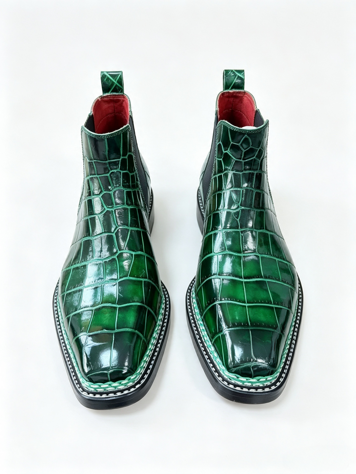 Crocodile Shoes, Men's Norwegian Stitch Vintage Crocodile Leather Chelsea Boots