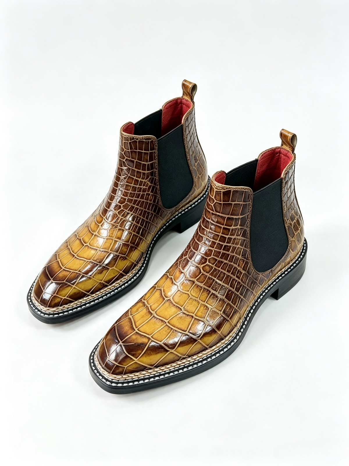 Crocodile Shoes, Men's Norwegian Stitch Vintage Crocodile Leather Chelsea Boots
