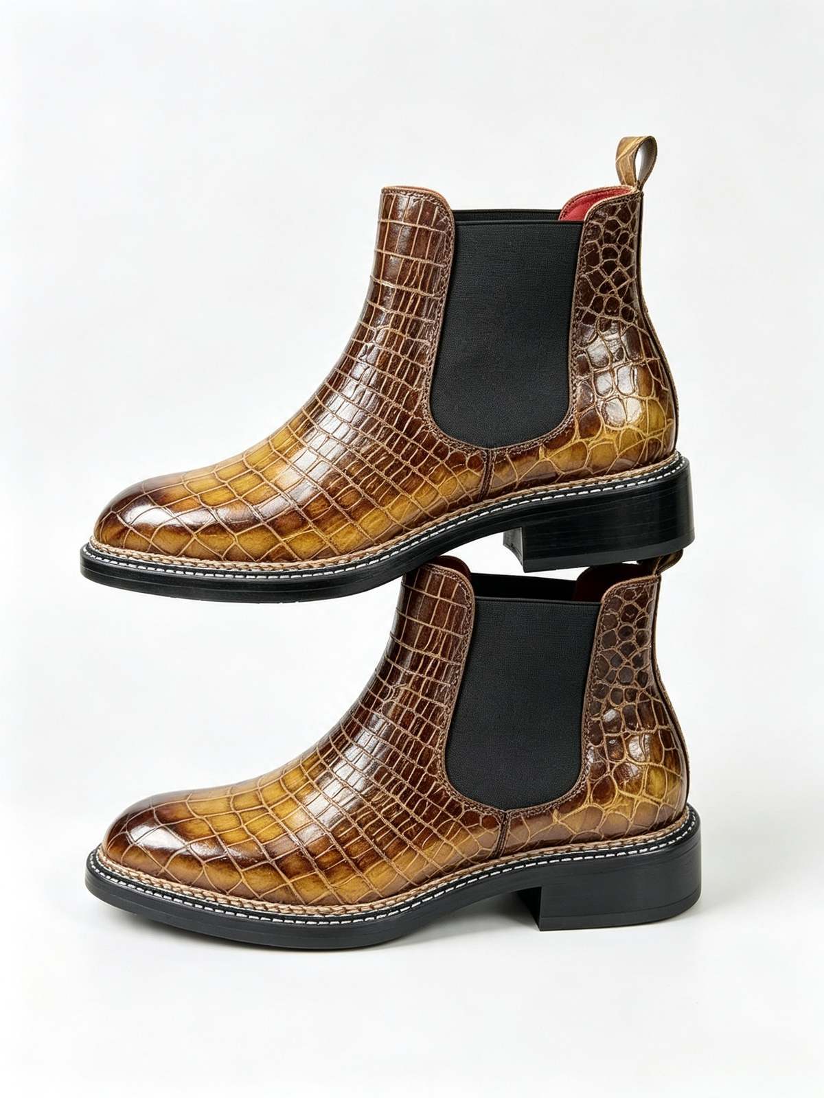 Crocodile Shoes, Men's Norwegian Stitch Vintage Crocodile Leather Chelsea Boots