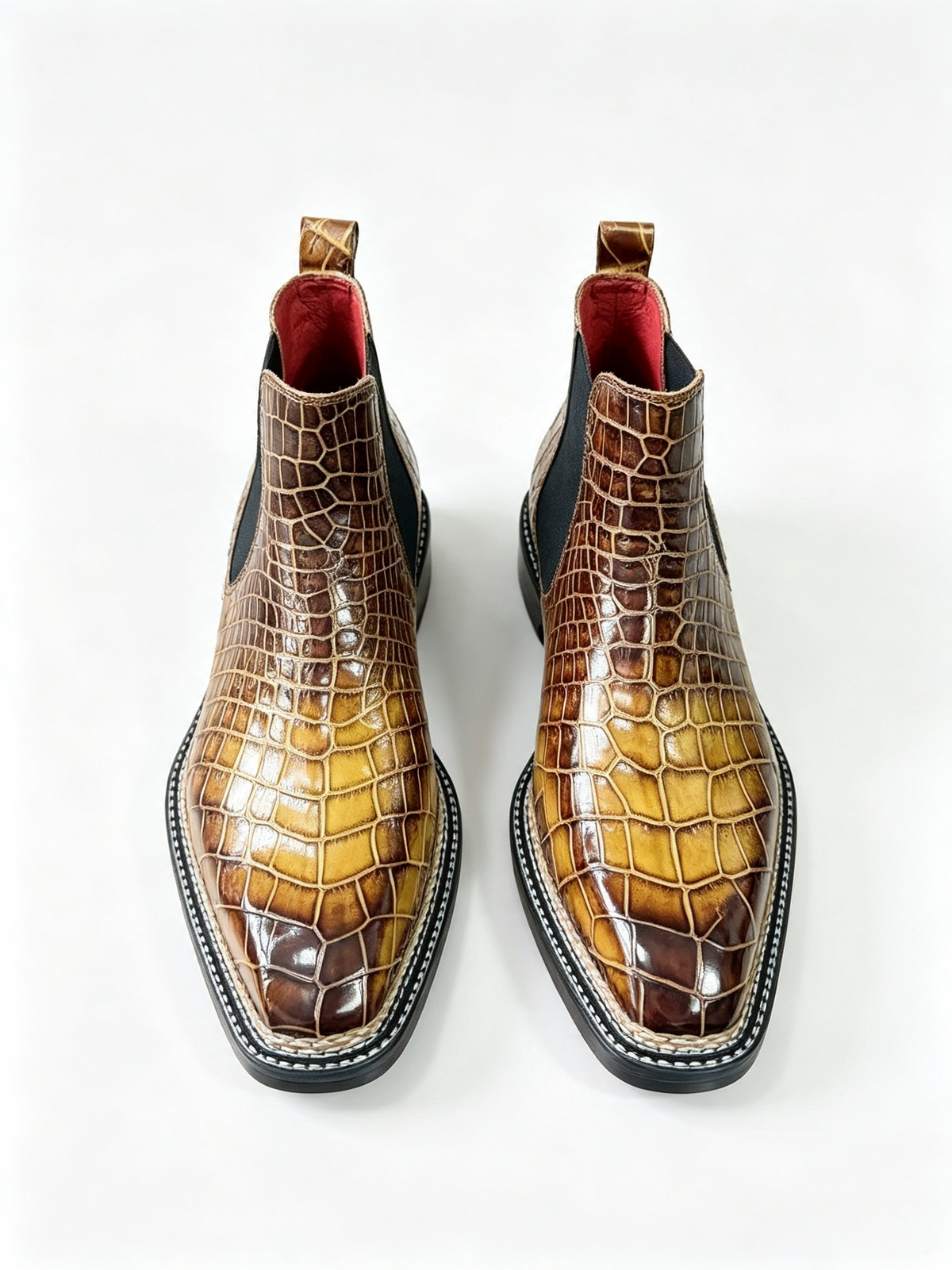 Crocodile Shoes, Men's Norwegian Stitch Vintage Crocodile Leather Chelsea Boots