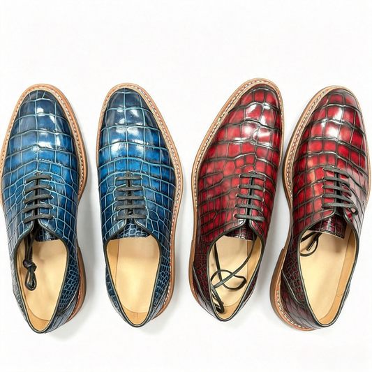 Crocodile Shoes, Men's Vintage Crocodile Leather Lace Up Business Shoes