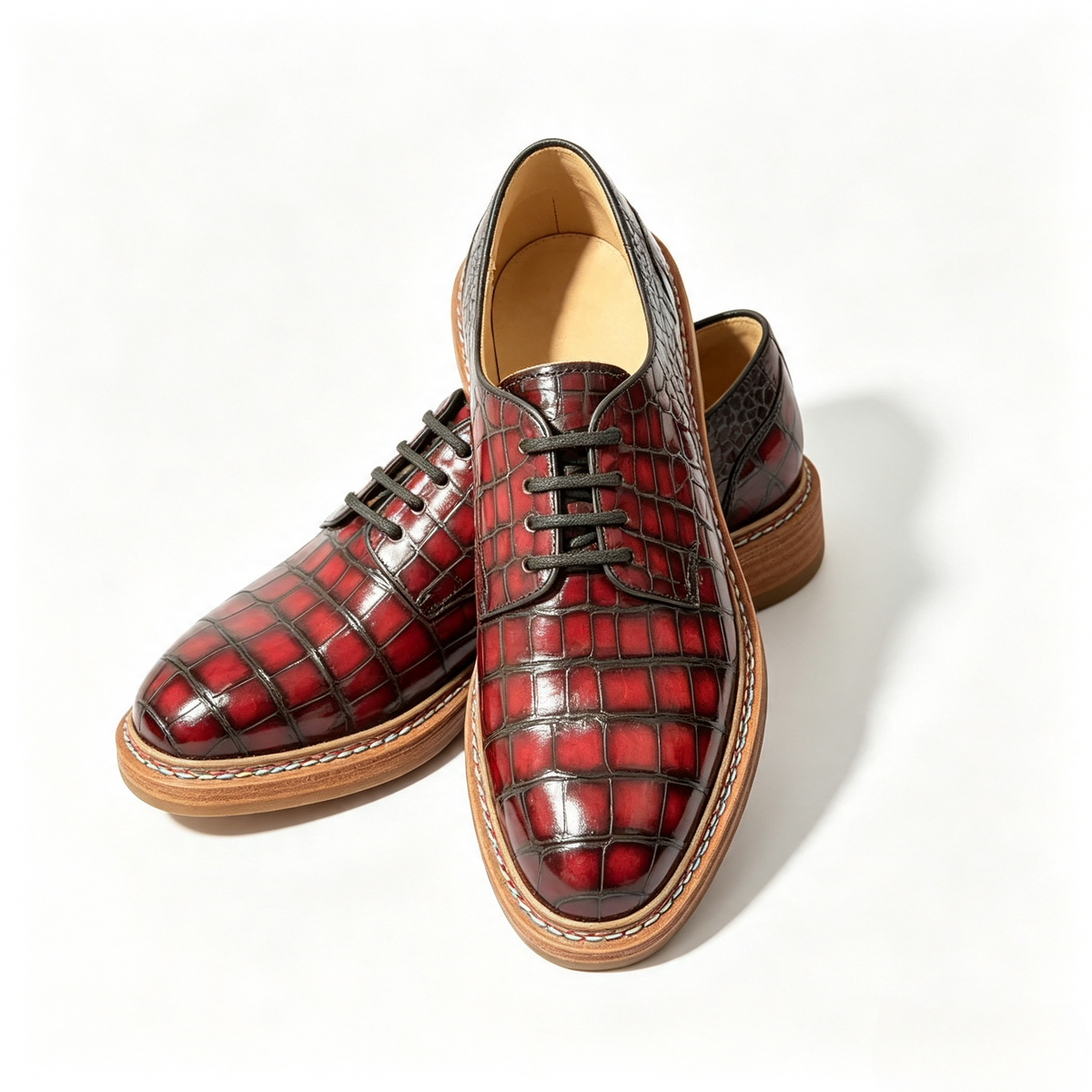 Crocodile Shoes, Men's Vintage Crocodile Leather Lace Up Business Shoes