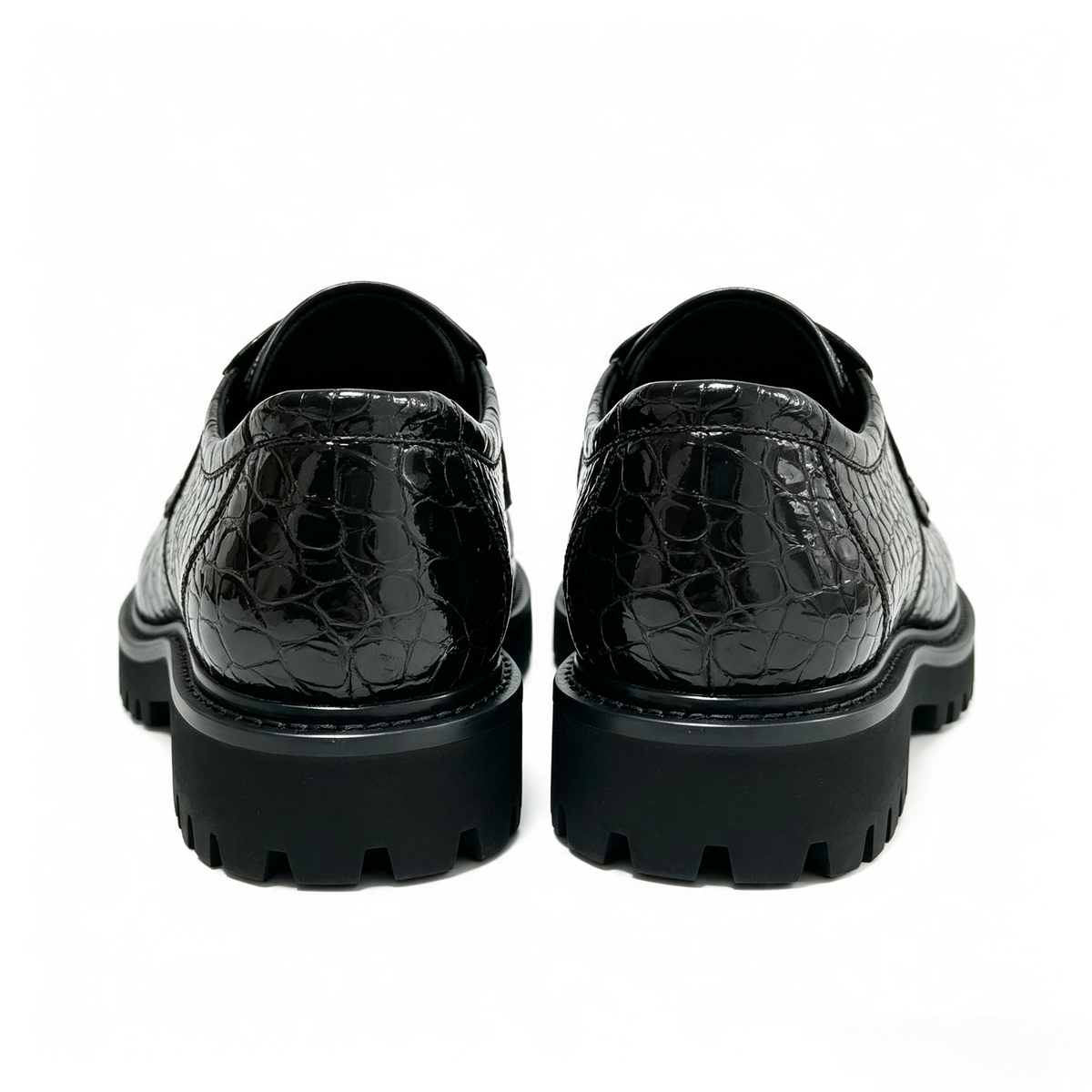Crocodile Shoes, Men's Crocodile Back Leather Slip-On Loafer Shoes Black