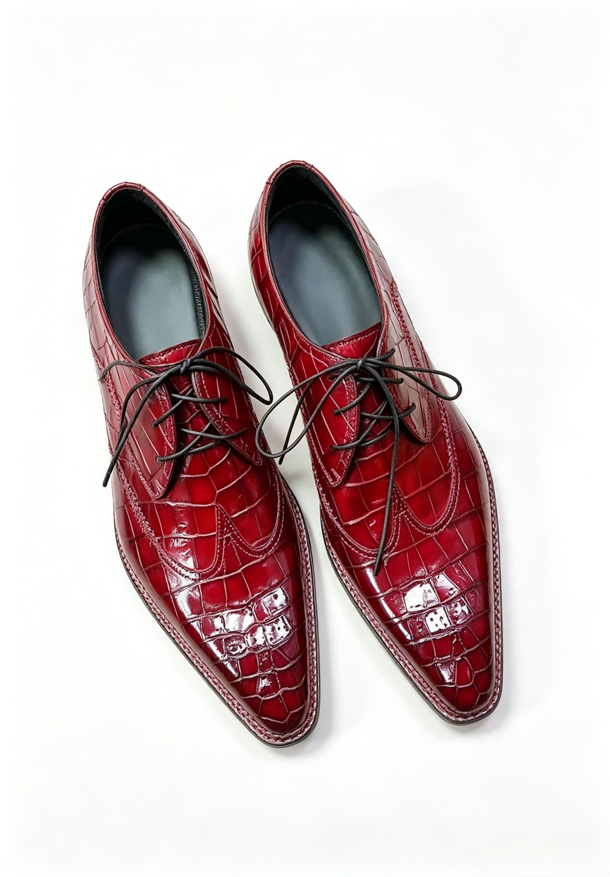 Men's Norwegian Sewn Crocodile Leather Slip-On Business Shoes Vintage Red
