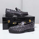 Crocodile Leather Shoes ,Vintage Grey Crocodile Leather Men's Penny Loafer Dress Shoe
