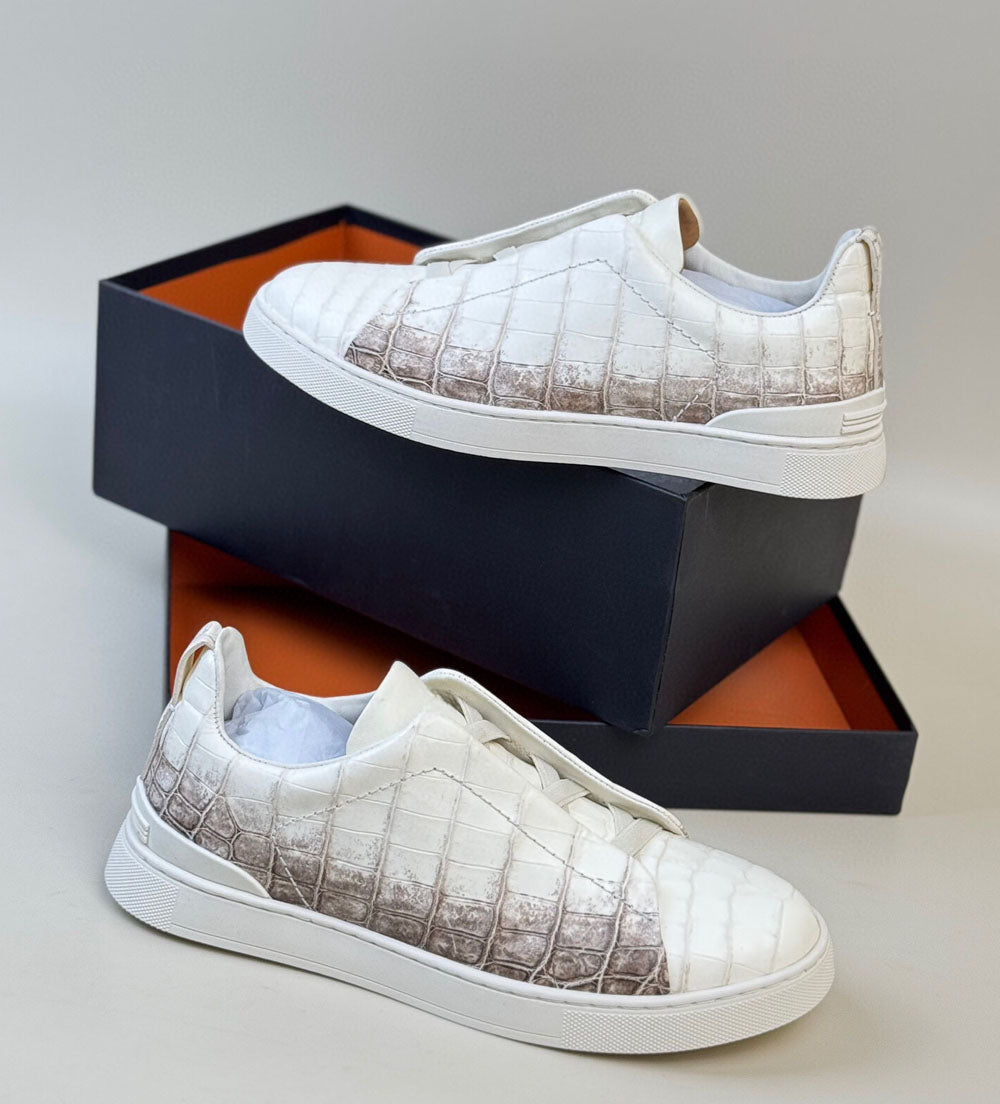 Crocodile Sneakers, Himalayan White Crocodile Skin Leather Sneakers