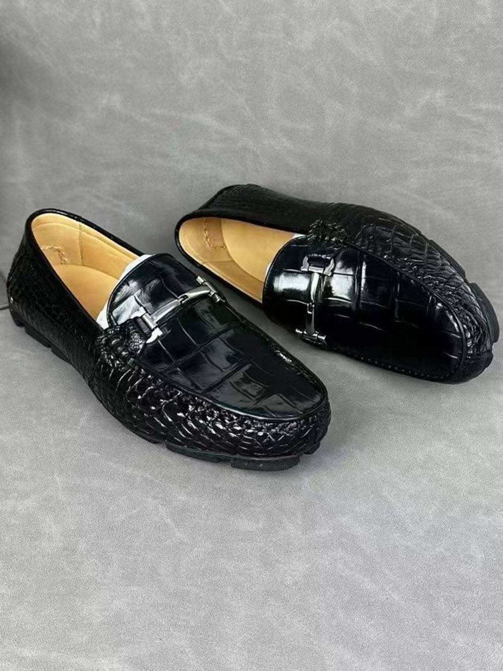 Crocodile Leather Shoes ,Crocodile Leather Men's Penny Loafer Dress Shoe Black  S2120