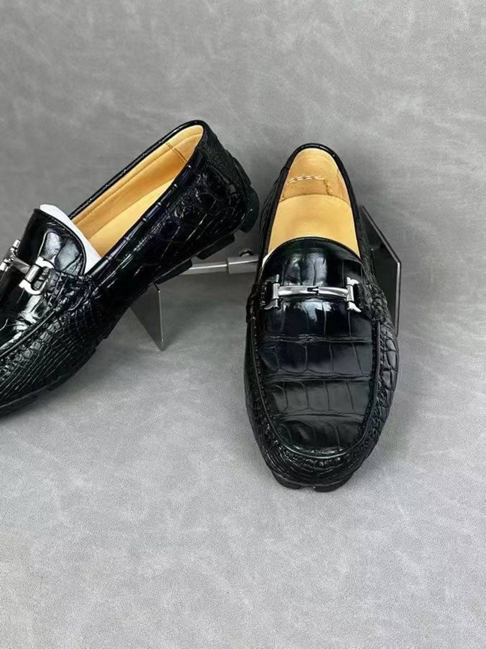 Crocodile Leather Shoes ,Crocodile Leather Men's Penny Loafer Dress Shoe Black  S2120