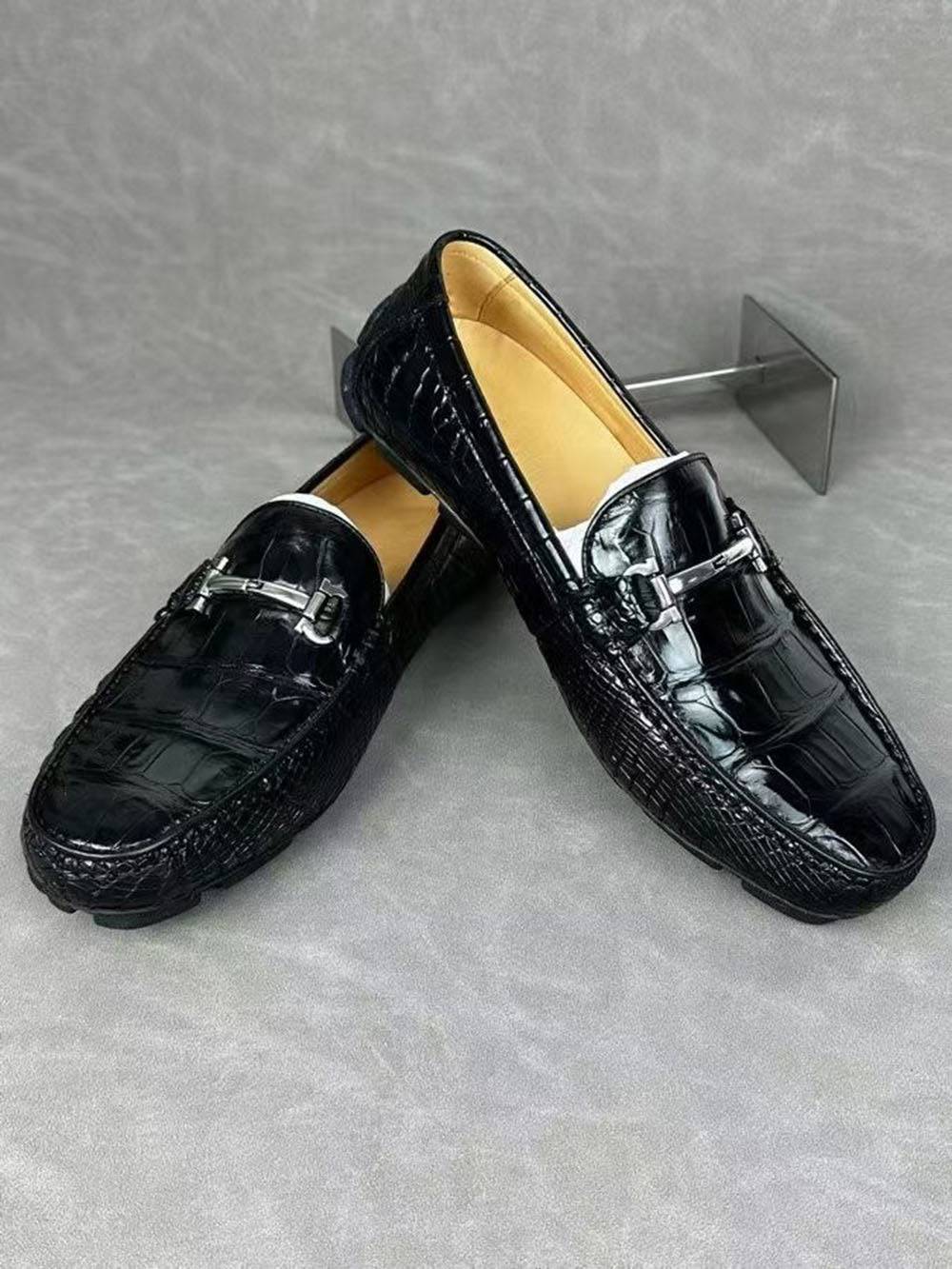 Crocodile Leather Shoes ,Crocodile Leather Men's Penny Loafer Dress Shoe Black  S2120