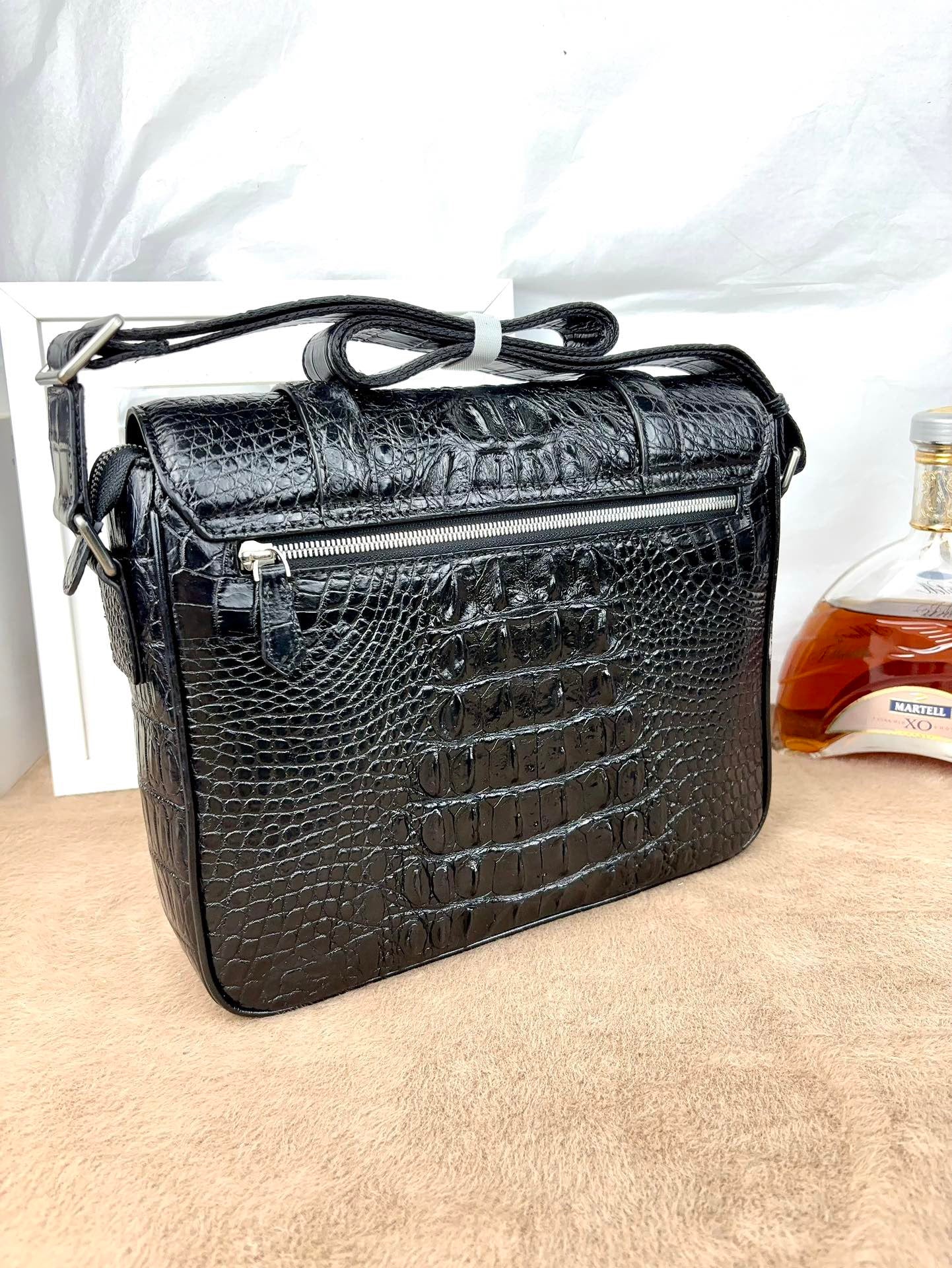 Genuine Crocodile Leather Messenger Shoulder Bag Black