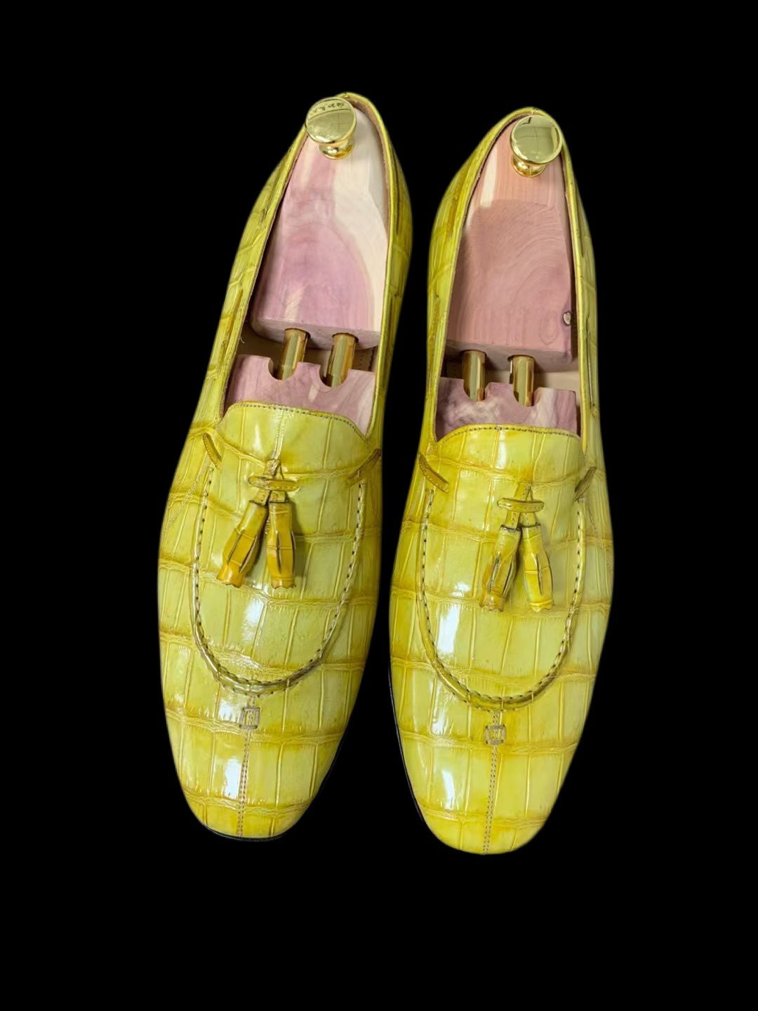 Crocodile Loafer Shoes, Unisex Crocodile Leather Loafer Slip-On Shoes Yellow