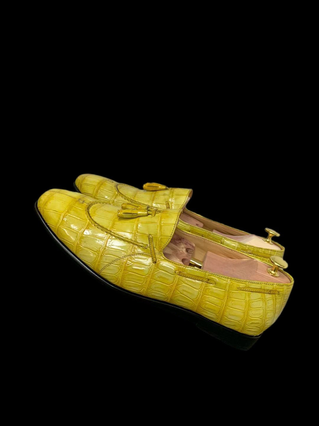 Crocodile Loafer Shoes, Unisex Crocodile Leather Loafer Slip-On Shoes Yellow