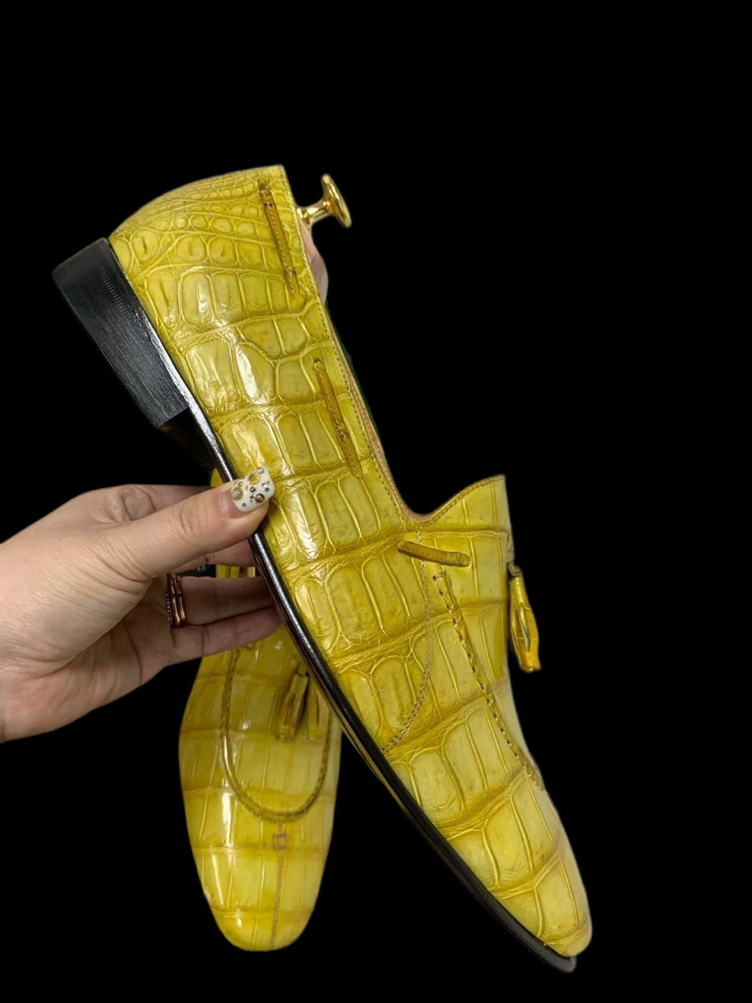 Crocodile Loafer Shoes, Unisex Crocodile Leather Loafer Slip-On Shoes Yellow