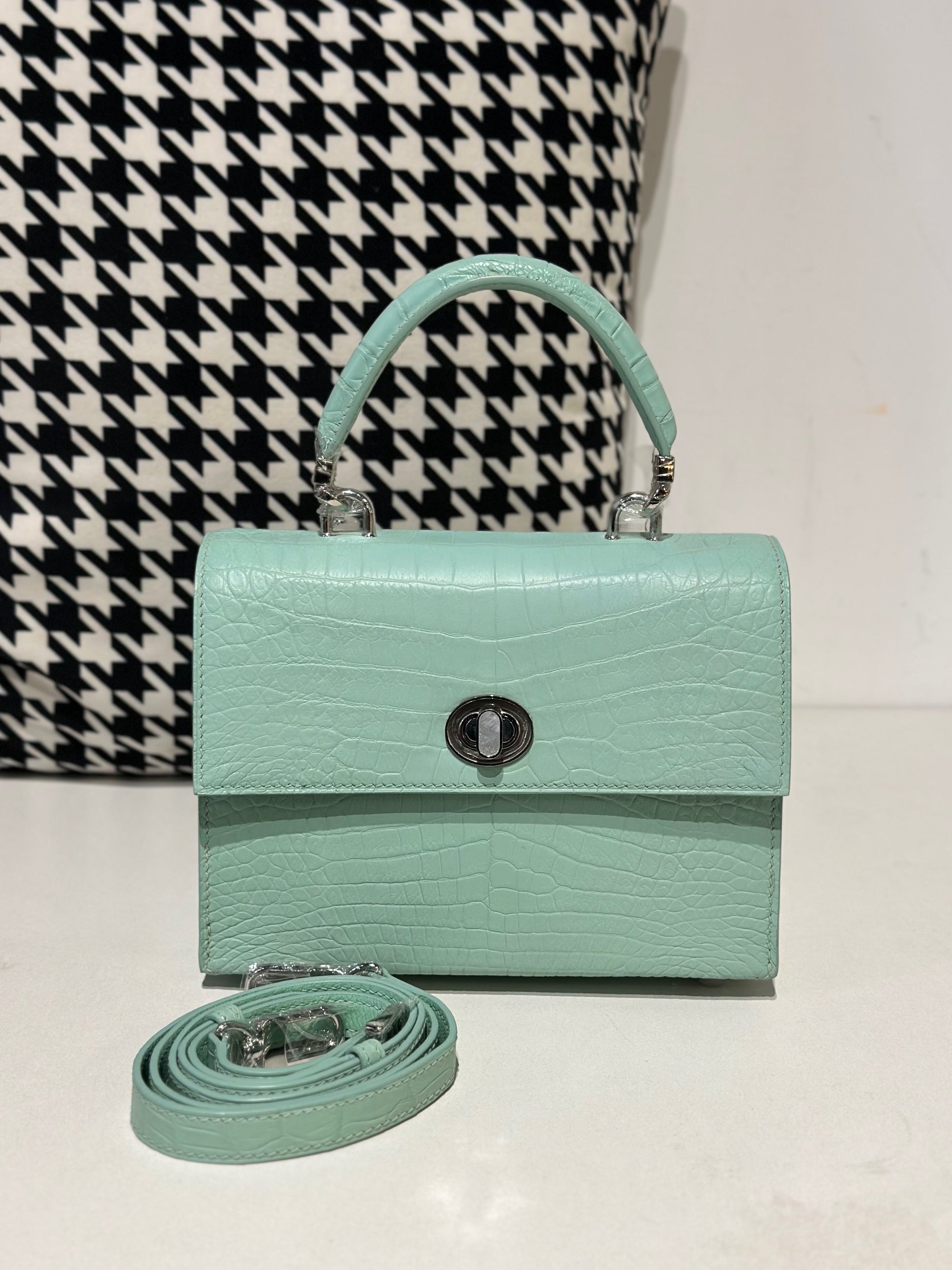 Crocodile Leather Top Handle Bag Green
