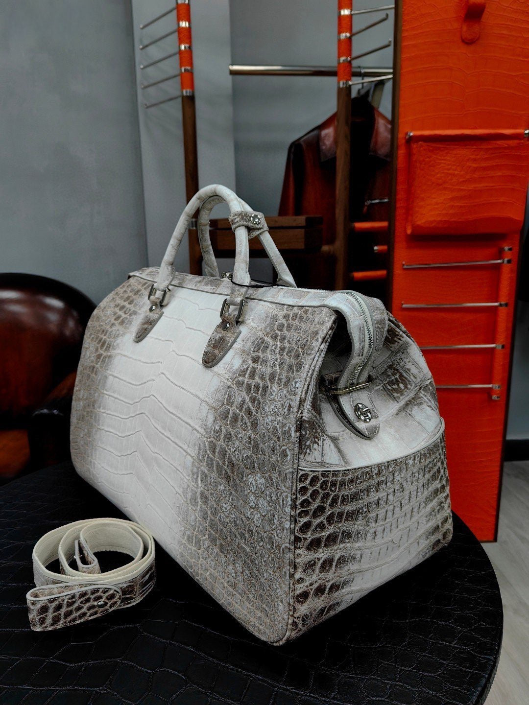 Unisex Himalayan Genuine Crocodile Leather Travel Duffel Bag, Mens Gift Weekend Bag Oversize Sport Gym Bag