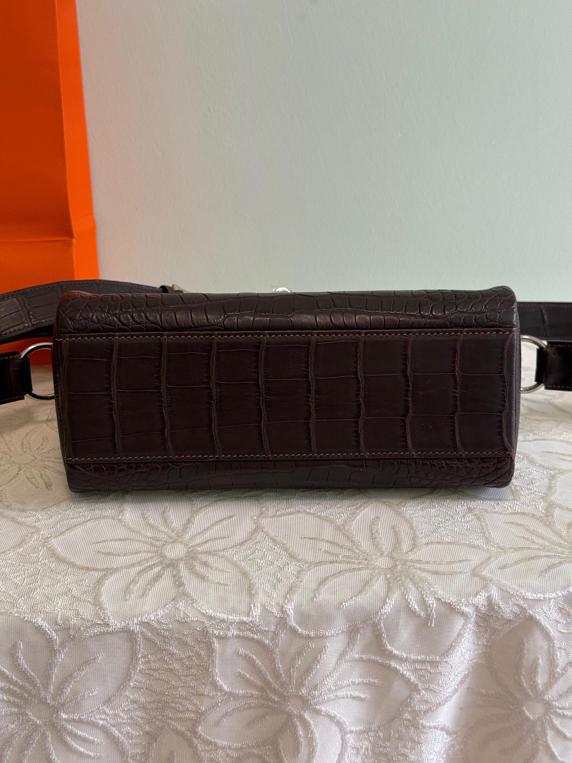 Unisex Genuine Crocodile Leather Postman Messenger Bag