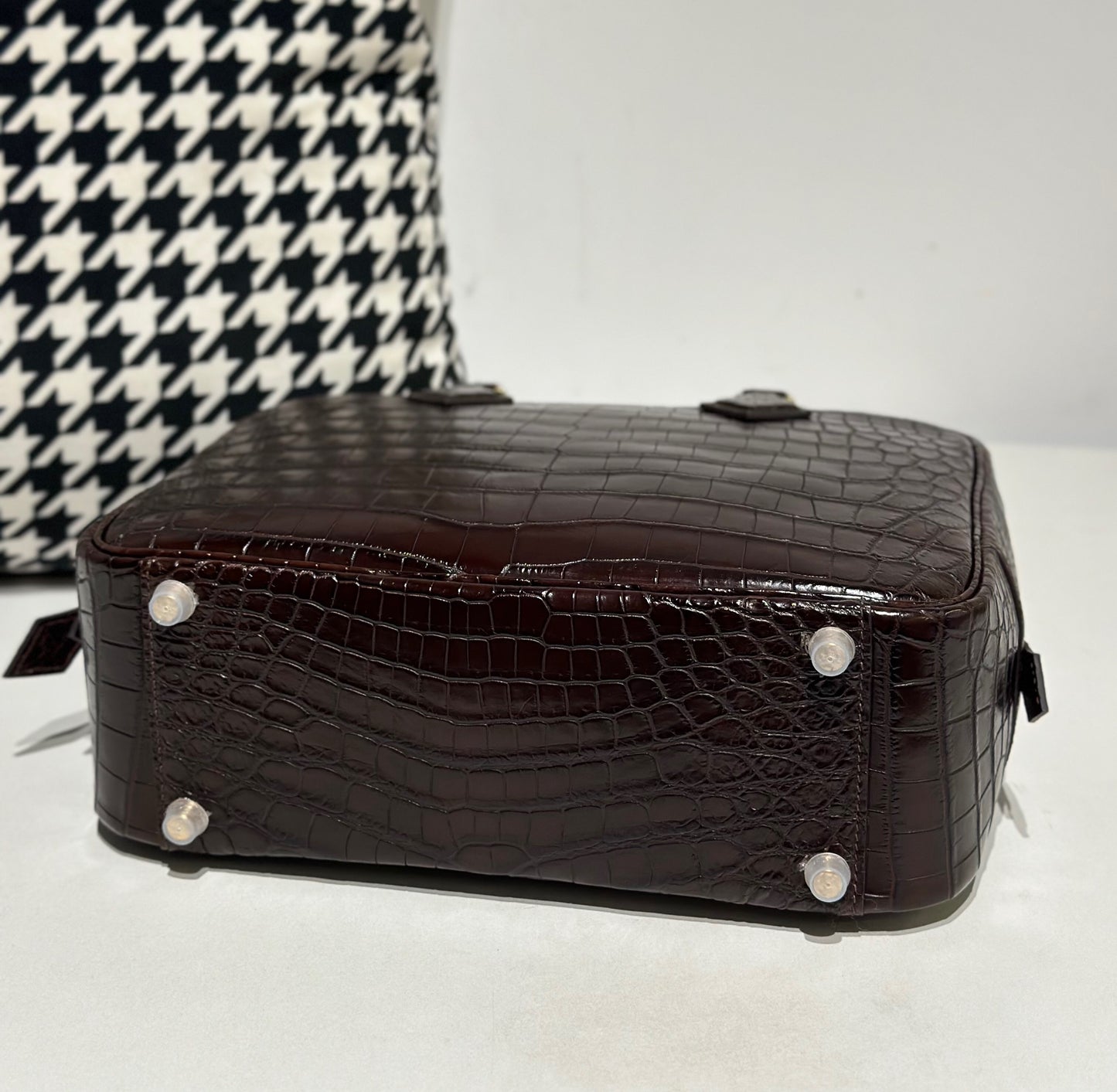 Womens Genuine Crocodile Skin Leathe Top Handle Tote Bag Brown