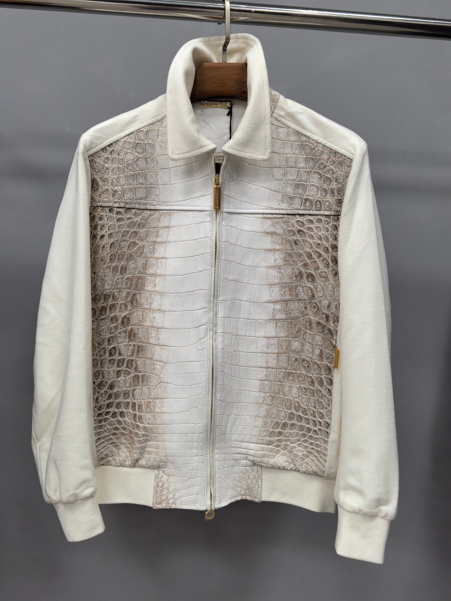 Crocodile Leather Jacket,Himalaya White Crocodile Leather With Wool