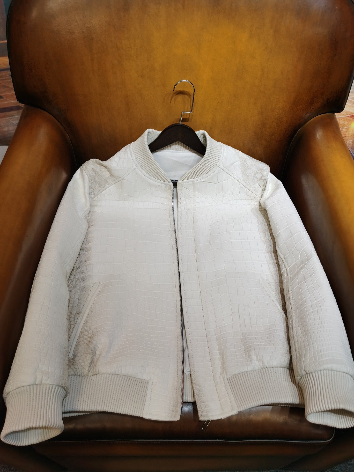 Crocodile Leather Jacket,Himalaya White Crocodile Leather With Wool