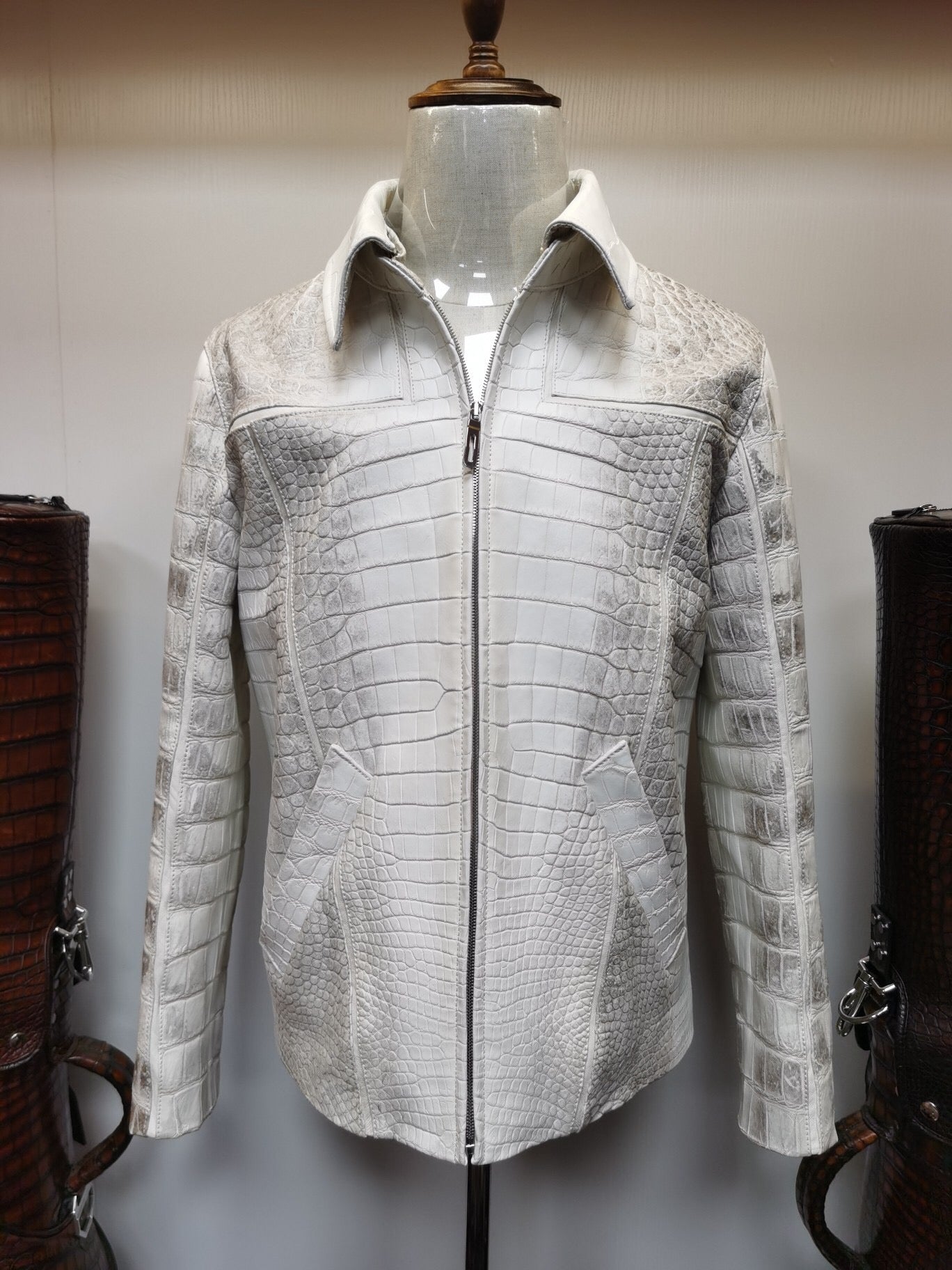 Himalaya White Crocodile Leather Jacket | Rossie Viren