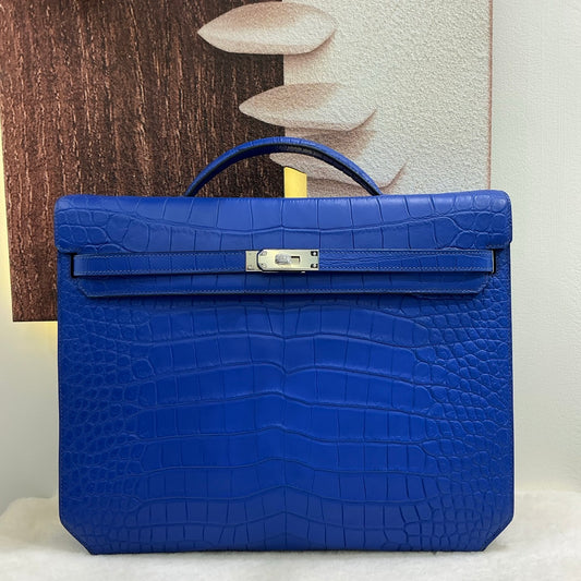 Matt Genuine Crocodile Leather Briefcase Blue