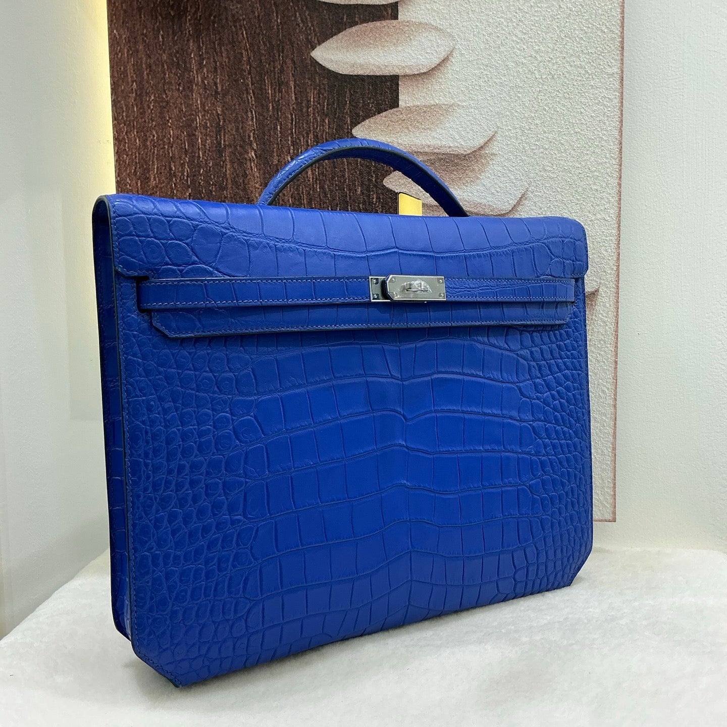 Matt Genuine Crocodile Leather Briefcase Blue