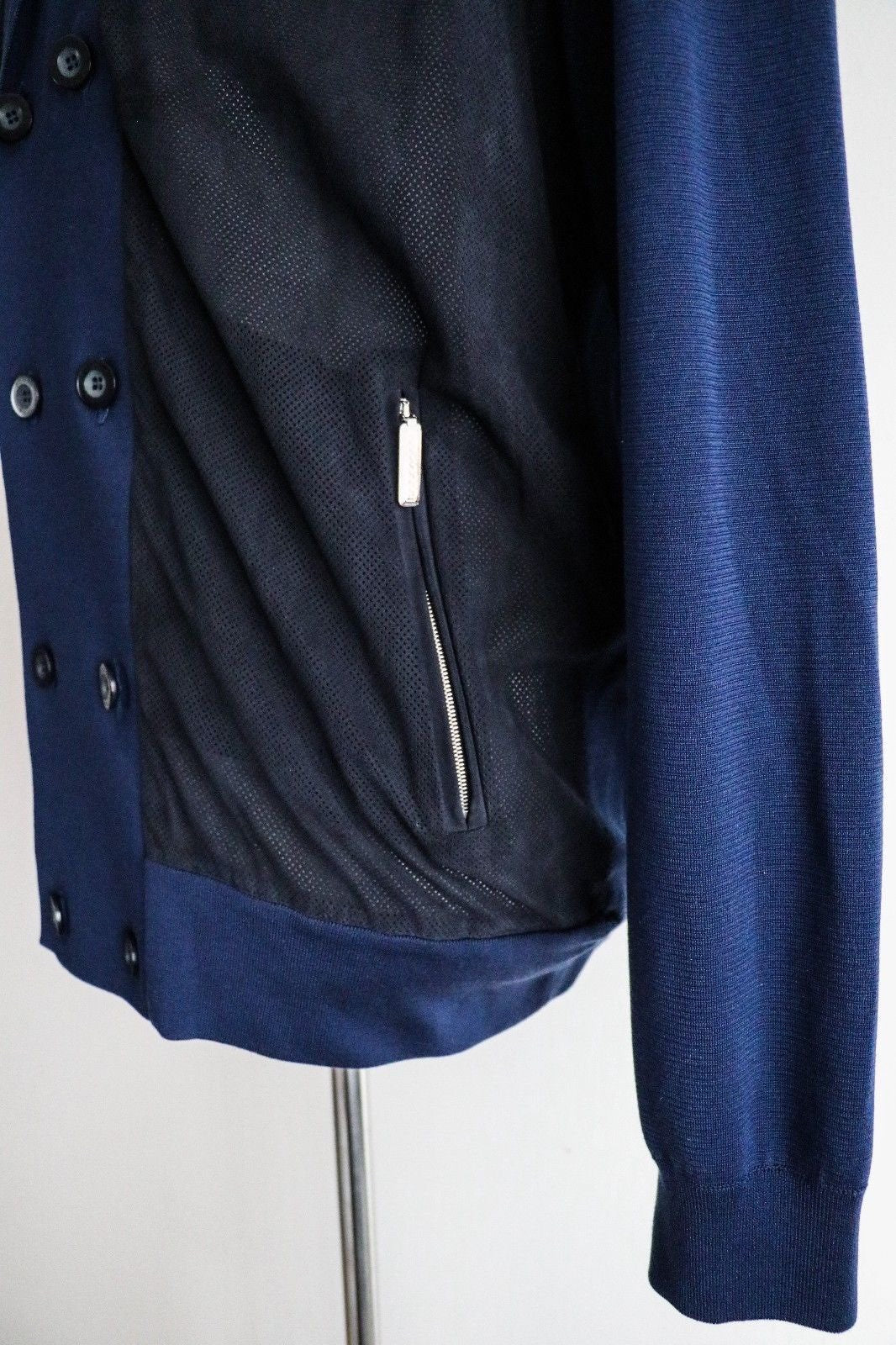Preorder Blue Silk Perforated Suede Trim Jacket