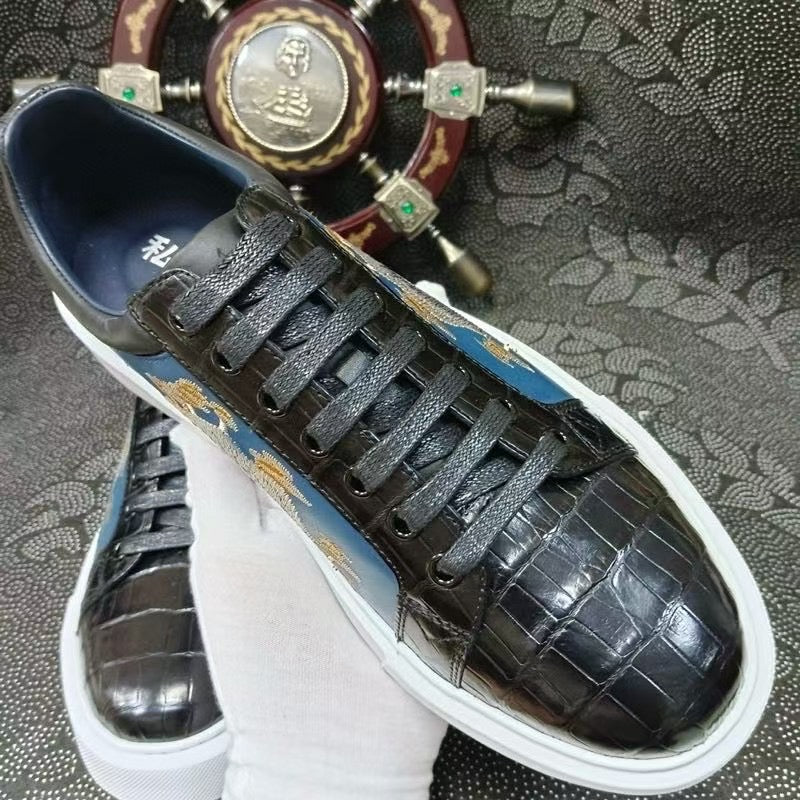 Crocodile Shoes , Genuine Crocodile Leather Sneakers Black