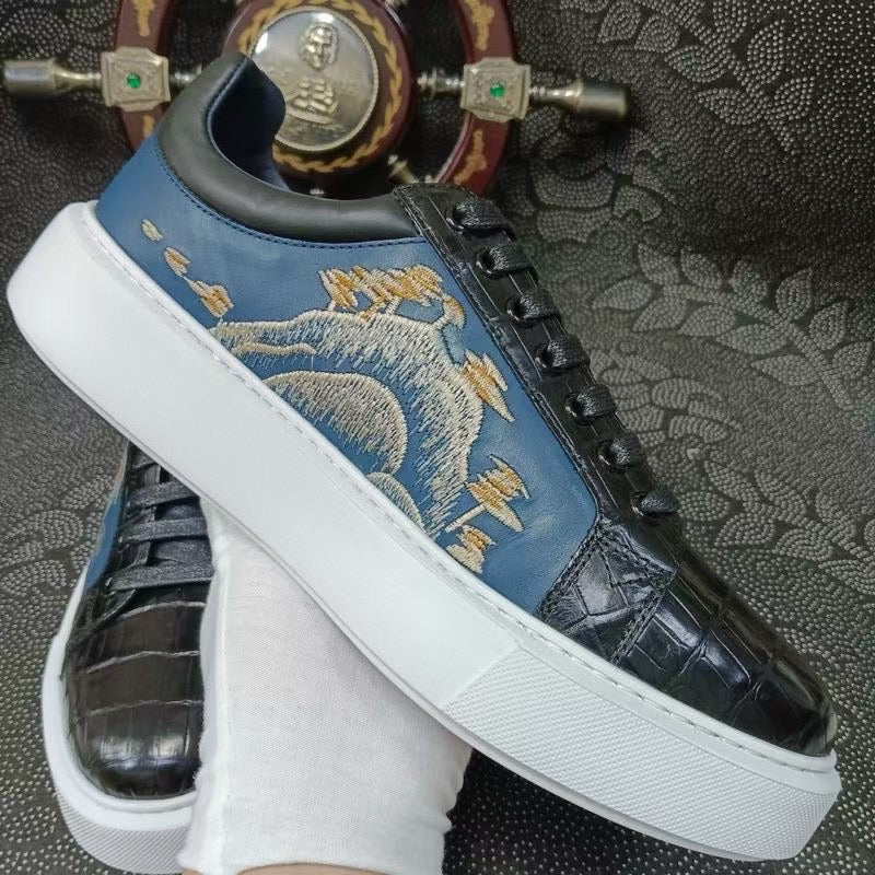 Crocodile Shoes , Genuine Crocodile Leather Sneakers Black