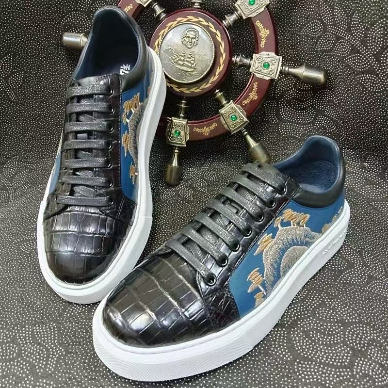 Crocodile Shoes , Genuine Crocodile Leather Sneakers Black