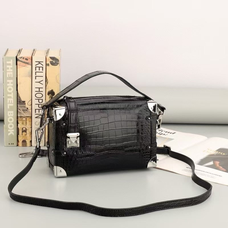Unisex Genuine Crocodile Leather Box Cross Body Square Box Bag