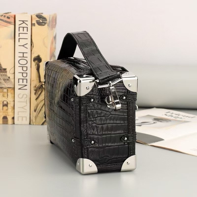 Unisex Genuine Crocodile Leather Box Cross Body Square Box Bag