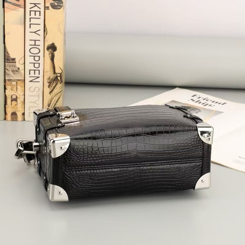 Unisex Genuine Crocodile Leather Box Cross Body Square Box Bag