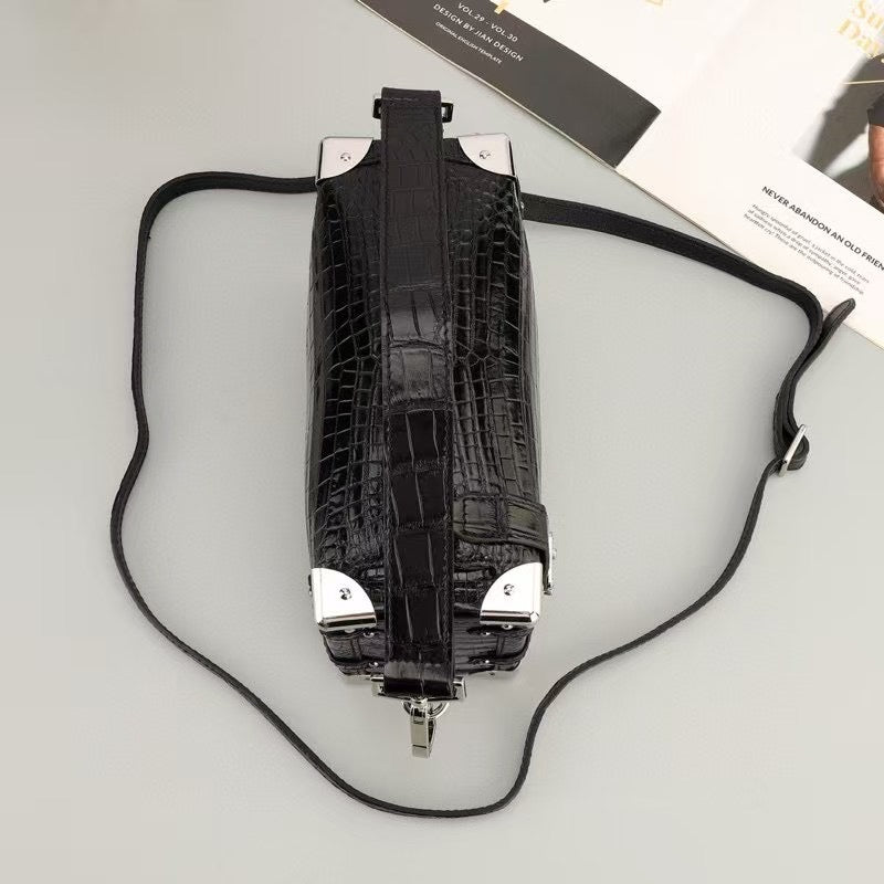 Unisex Genuine Crocodile Leather Box Cross Body Square Box Bag