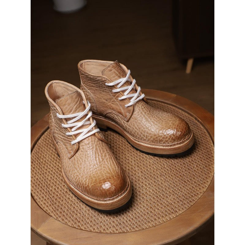 Genine Cordovan Leather Round-Toe Work Boots