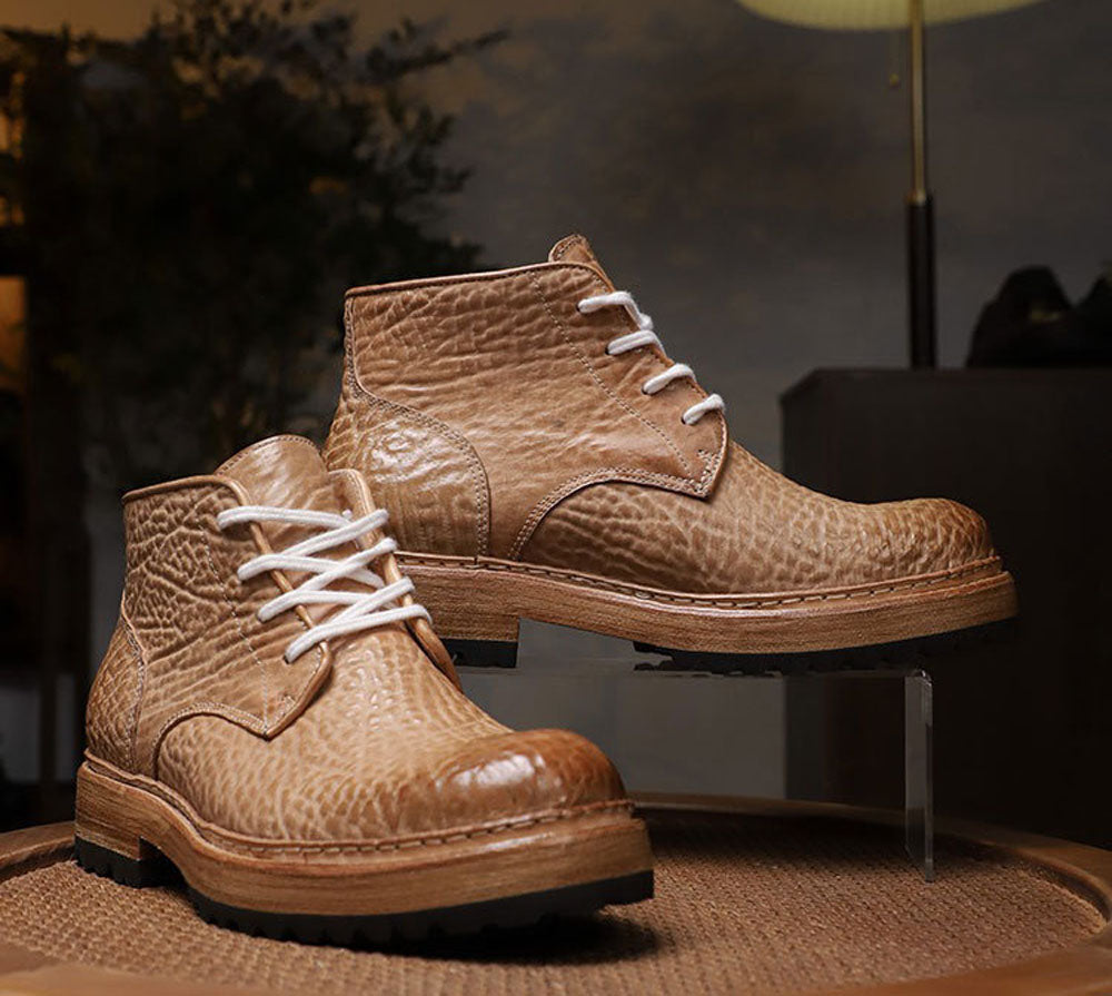 Genine Cordovan Leather Round-Toe Work Boots