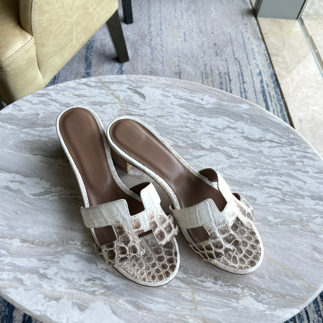 Crocodile Slippers Women's Crocodile Leather Low Heel Slippers