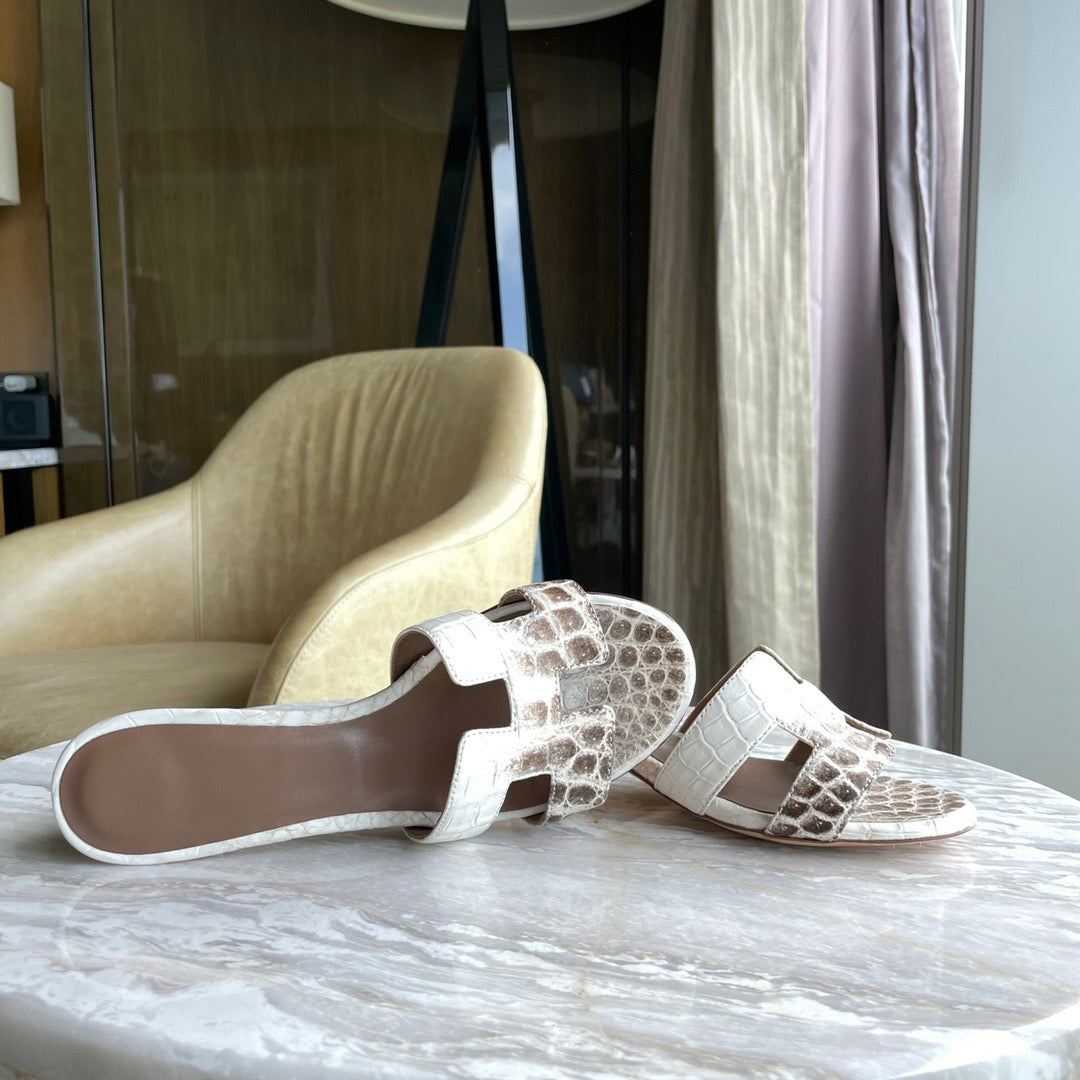 Crocodile Slippers Women's Crocodile Leather Low Heel Slippers